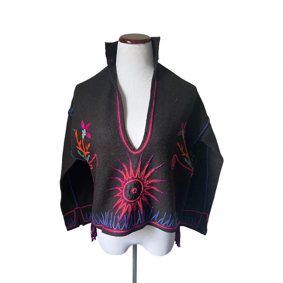 RARE Vintage 1960s Handmade Embroidered Wool Pullover Jacket - Picture 1 of 6